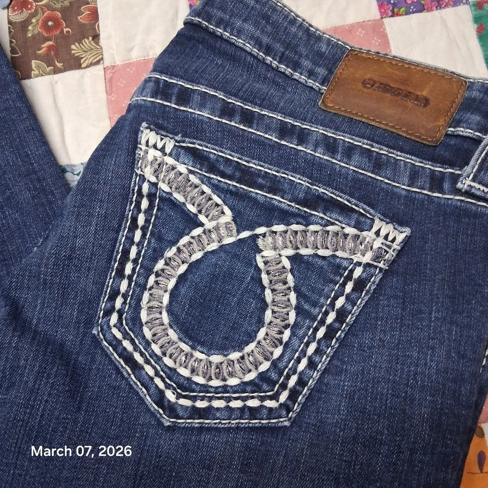 Big Star Cropped Jeans Womens Size 28 Dark Blue‎ Wash Embroidered Pockets